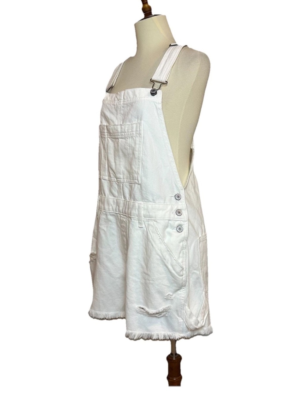 Arizona White Denim Short Overalls Shortalls Distressed 100% Cotton Size L NWT
